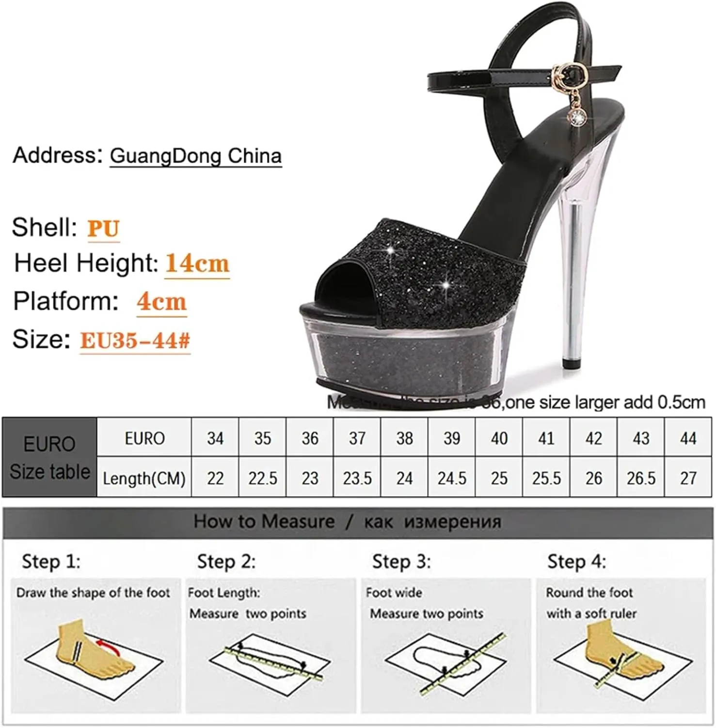 Women's Glitter Champagne Sandals - Sequin Platform Clear Heel Stilettos