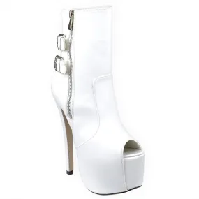 Womens Mid Calf Boots Reverse Buckle Accent Sexy High Heels White Generation Y