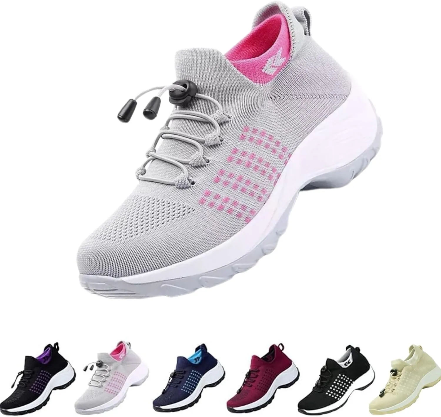 Womens Orthopedic Sneakers Breathable Walking Shoes with Arch Support Slip-on Trainers Orthotic Non Slip Sock Sneakers Comfortwear Ortho Stretch Cushion Shoes for Plantar Fasciitis