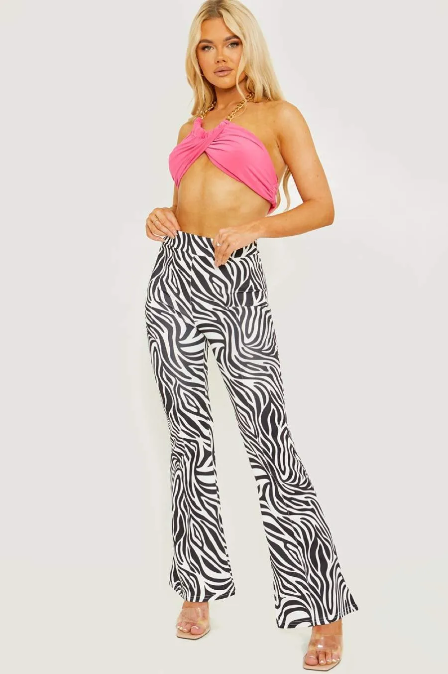 Zebra Print Flared Trouser - Black/White